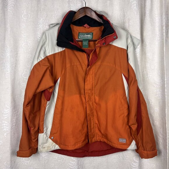 LL Bean men's 3-in-1 jacket zip-out fleece lining orange water resistant outdoor - Picture 2 of 14